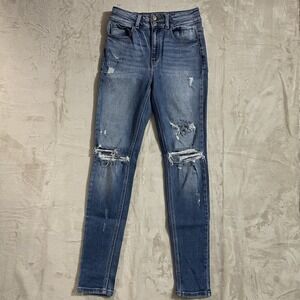 KanCan Jeans Womens Size 27 Skinny Stretch Distressed Blue‎ Denim Medium Wash